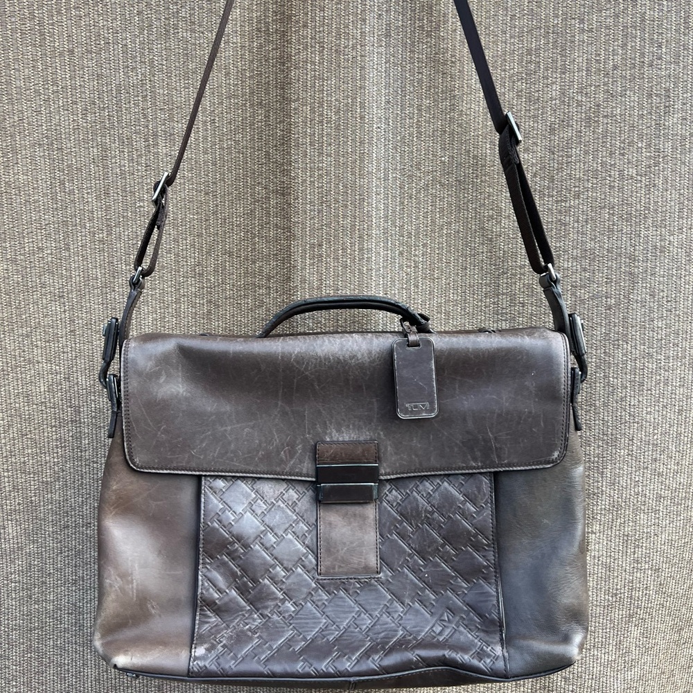 Tumi Dark Brown Leather Ticon Slim Flap Briefcase